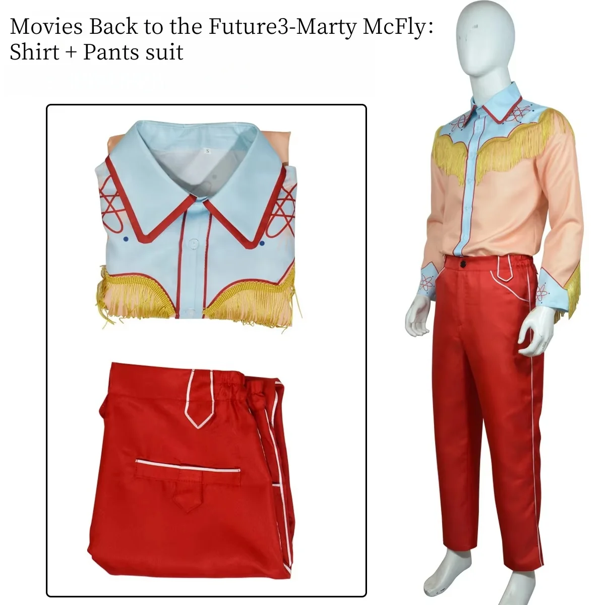 Film „Zurück in die Zukunft“ Marty Cosplay-Kostüm für Erwachsene, Halloween, Karneval, Party, Bühnenoutfits, Vintage-Hemd, Hose, Uniform für Männer