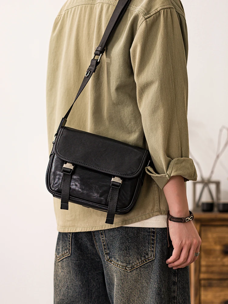 Outdoor casual high quality first layer cowhide men's small crossbody bag fashion travel luxury genuine leather shoulder bag