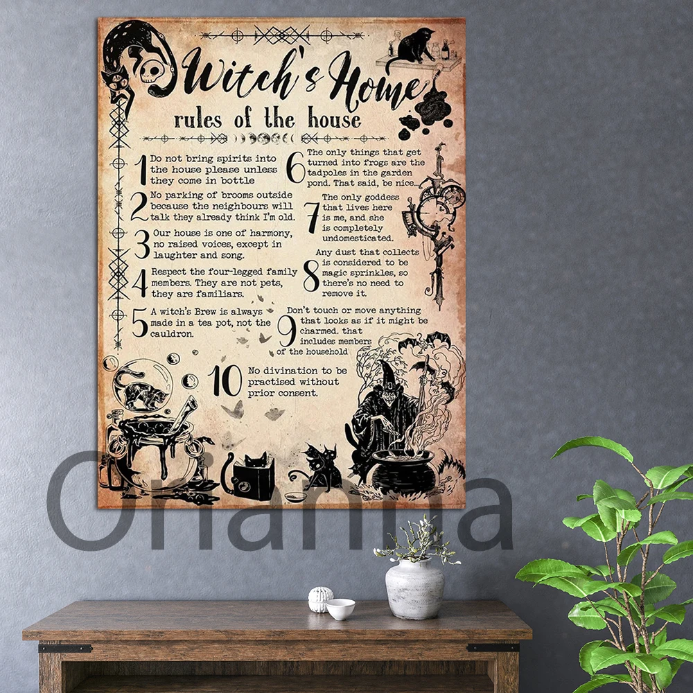 Hd Prints Pictures Nordic Wall Art Witch'S Home Rules Of The House Canvas Painting Vintage Home Decor Living Room Modular Poster