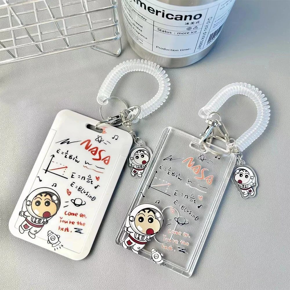 Cute Crayon Shin-chan White Transparent Card Hold Crayon Shinchan ID Card Identity Credit Cover Case Bank Bus Card Case keychain