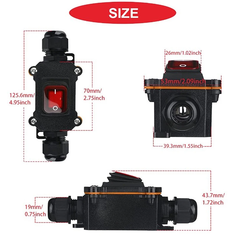 Waterproof Inline Switch IP67 Waterproof Inline Switch 12-24V/220V DC 25A High Current Power Waterproof Switch