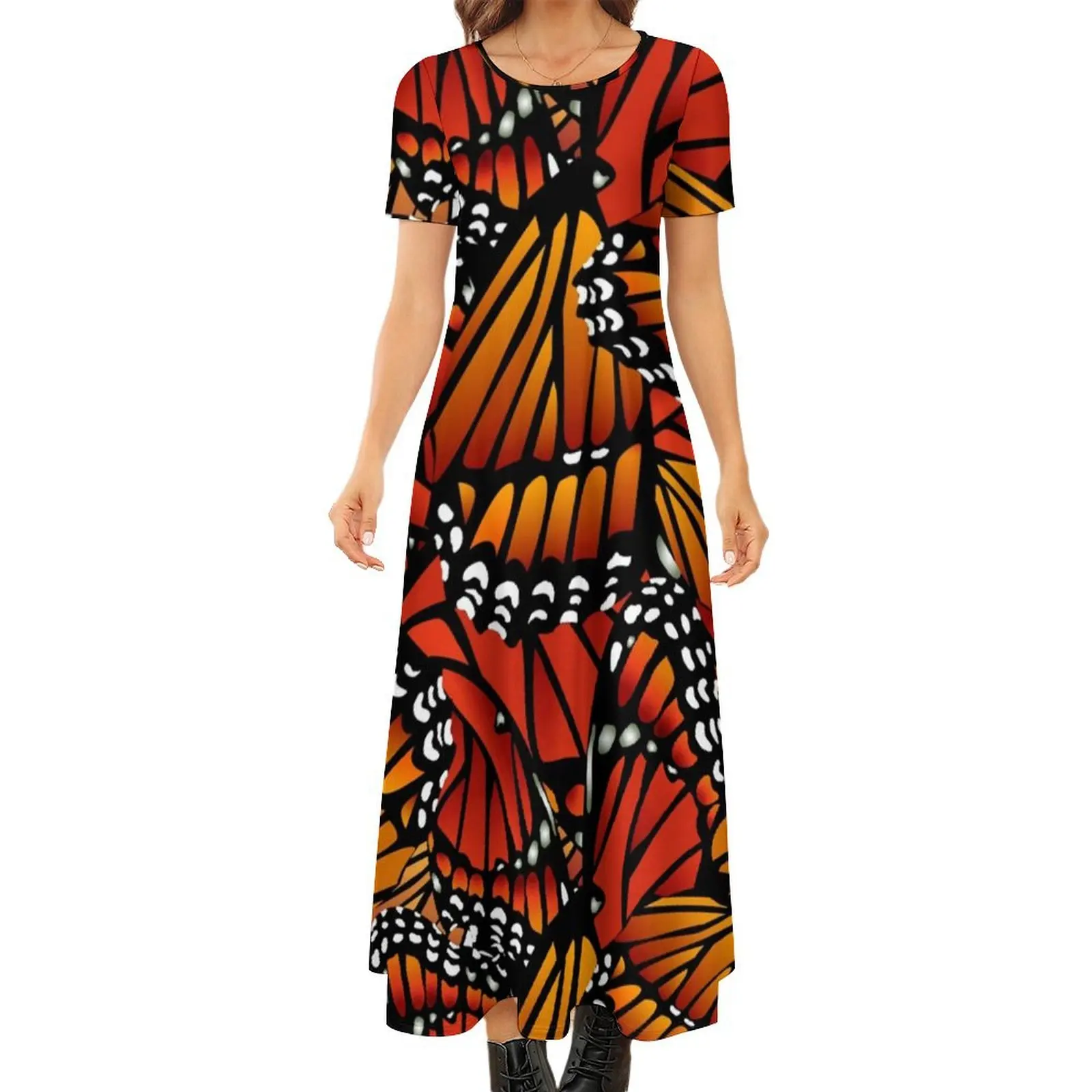 

Butterfly Harmonious Dress Animal Wings Print Elegant Maxi Dress Short Sleeve Boho Beach Long Dresses Female Oversized Vestidos