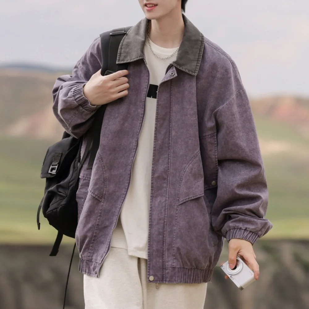 Stitching Contrast Jacket Jacket Men's New Spring Autumn American Retro Trendy Loose Casual Fashion All-Match Jacket