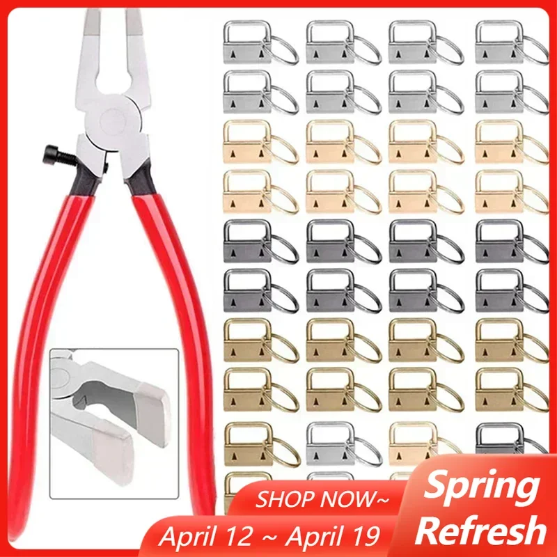 20/40/60 Uds Clip trasero de correas llavero Hardware 25mm llavero anillo dividido con alicates de herramientas para pulseras Clip de cola de algodón
