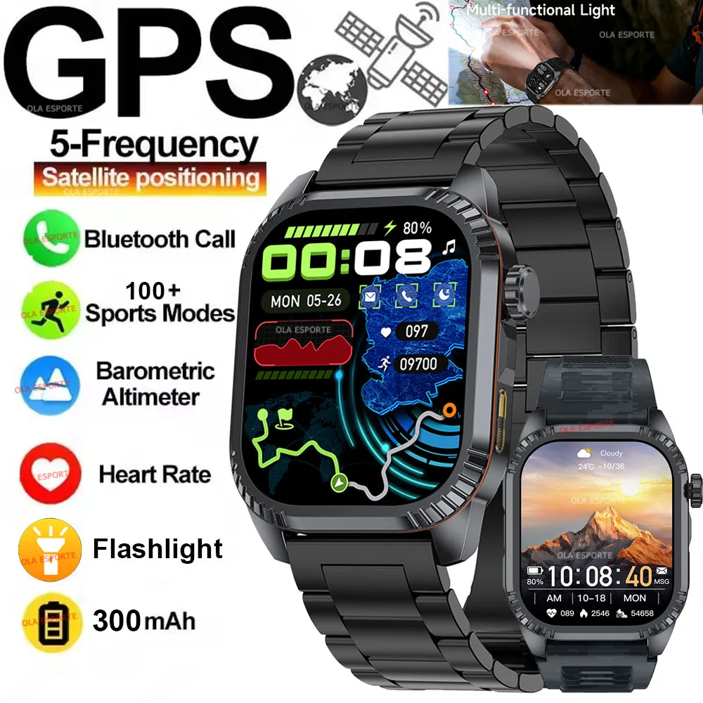 2025 نظام تحديد المواقع العسكري ساعة ذكية الرجال مصباح يدوي الارتفاع مراقبة الجوية بلوتوث دعوة الرياضة في الهواء الطلق الساعات الذكية #1
