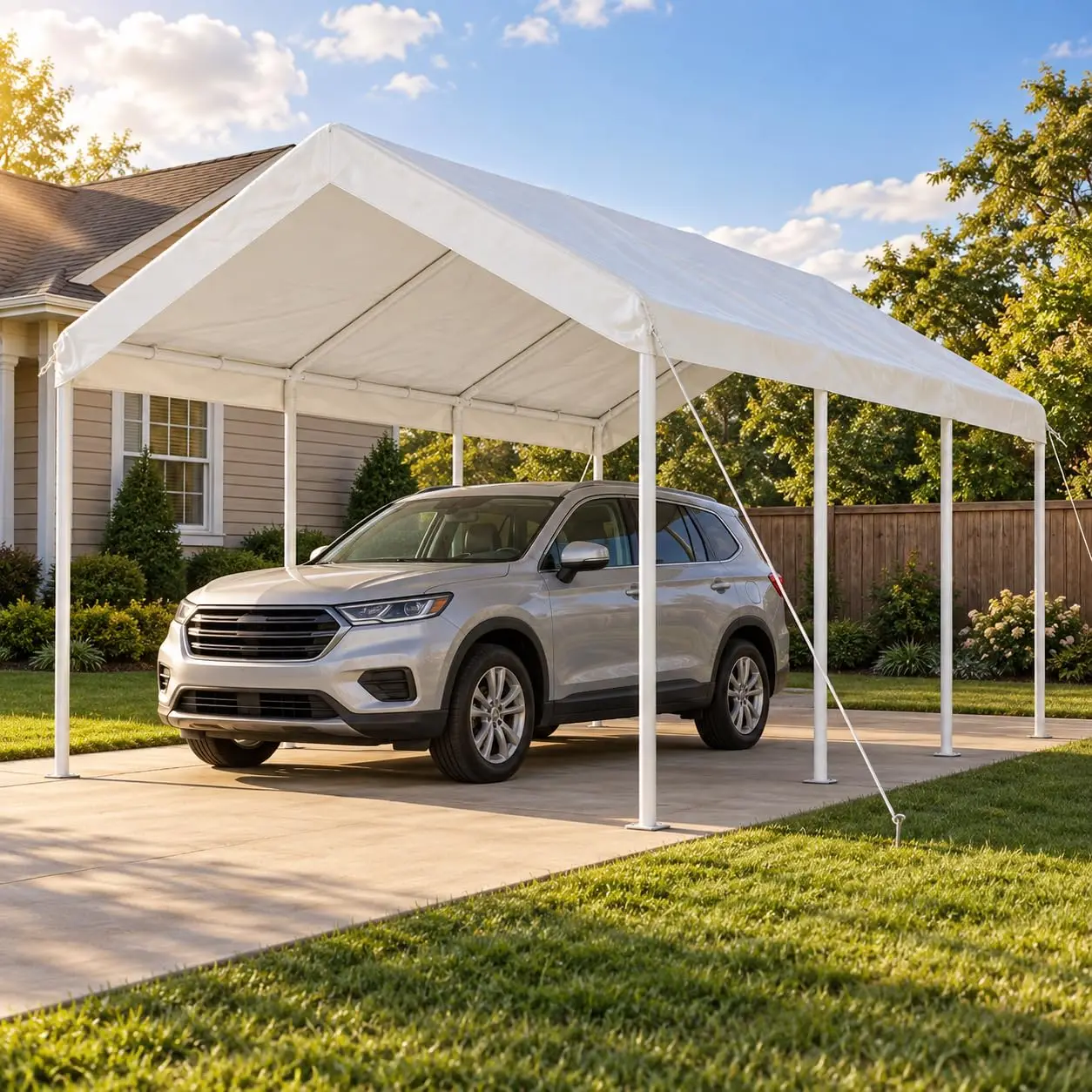 10x20 FT Carport, Heavy Duty Car Canopy Portable Garage, White
