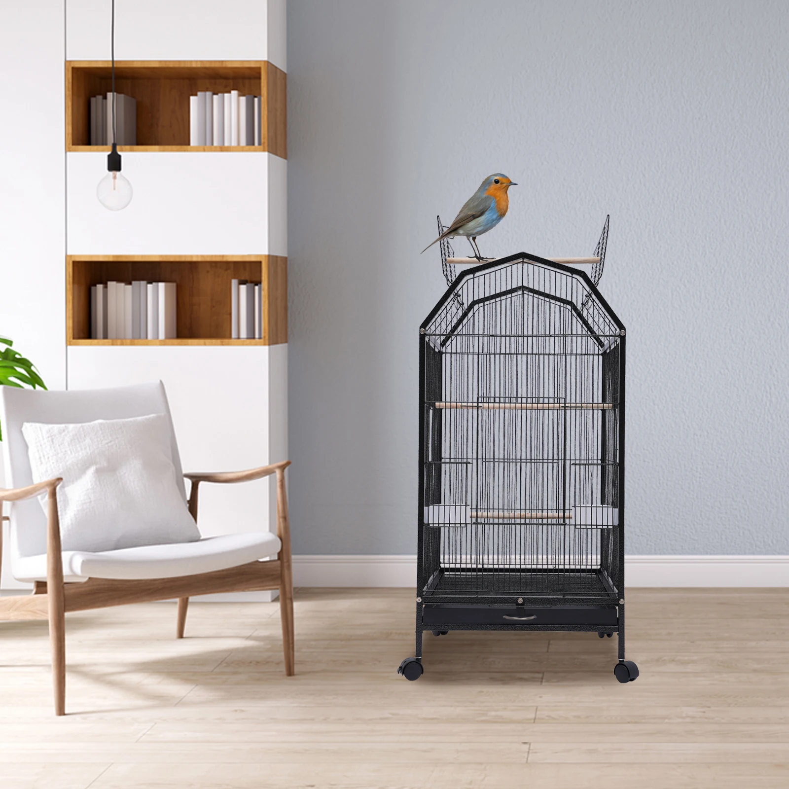 

Large Flight Parakeet Cage with Stand - The Ultimate Spacious 60-Inch Metal Bird Cage for Parrots, Finches, Canaries, Cockatiels