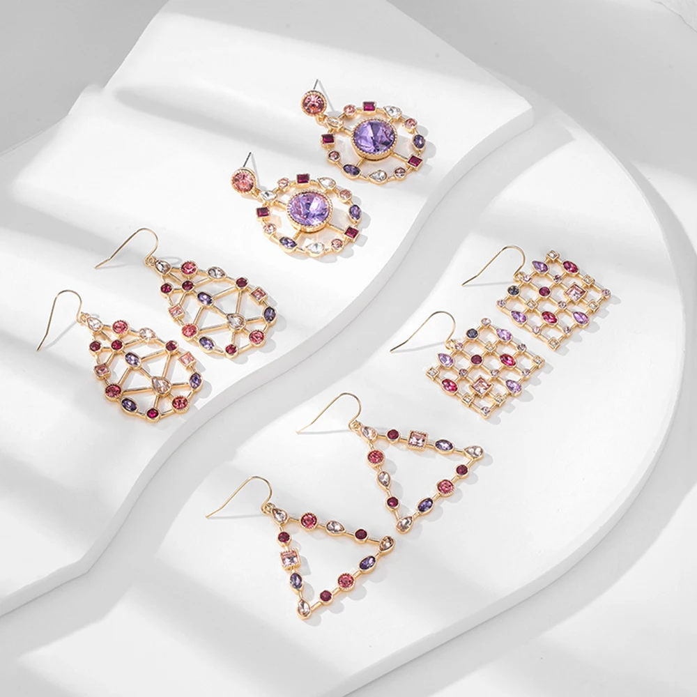 

Fashion Colorful Rhinestone Shaped Earrings Women Europe and The United States Popular Irregular Shape Long Ear Jewelry