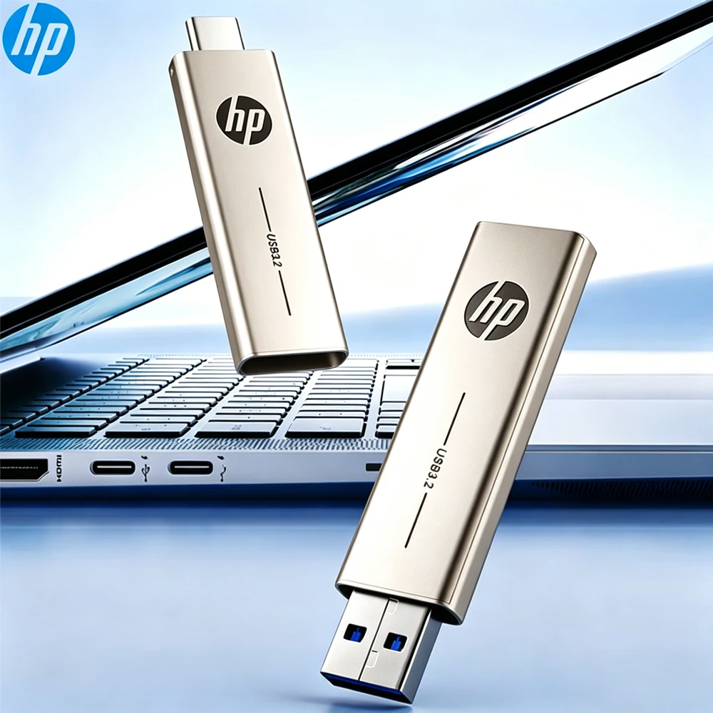 HP 2 in 1 OTG USB 3.2 Flash Drive Retractable Type-C Dual Metal Pendrive 64GB 128GB 256GB for Laptop PC Smartphone