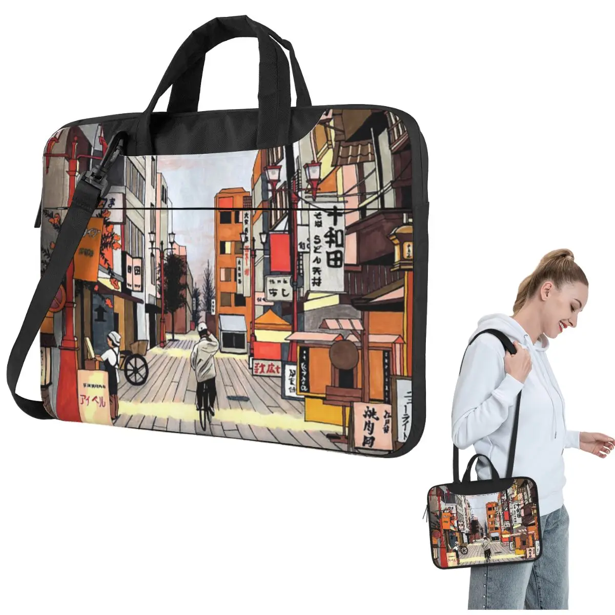 

Early Morning Ride In Japan Crossbody Laptop Bag Case Computer Bag Resistant Protective Notebook Pouch for Macbook Pro