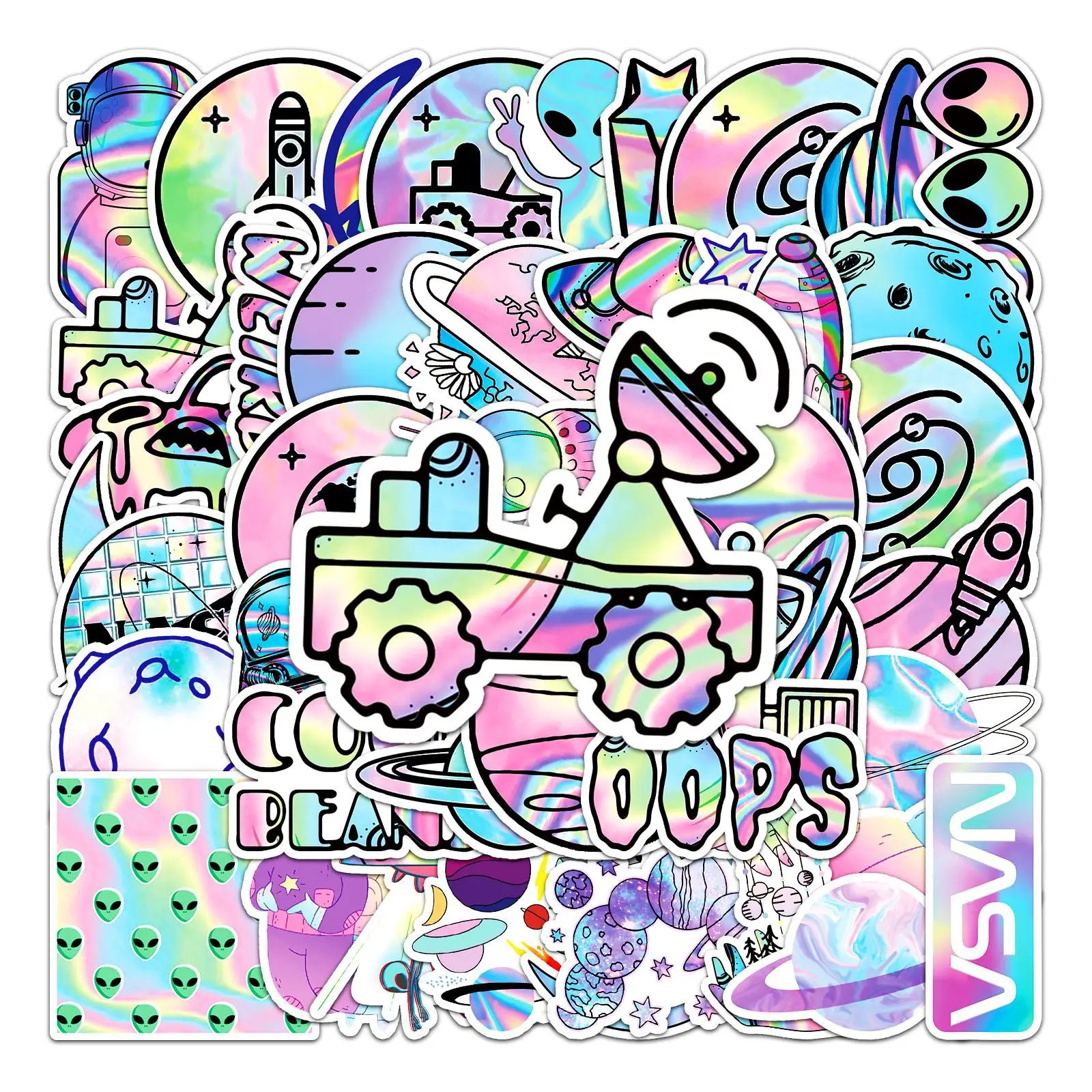 

10/50PCS Outer Space Graffiti Stickers Laser personality DIY Decal For Laptop Phone Guitar Skateboard Helmet Waterproof Sticker