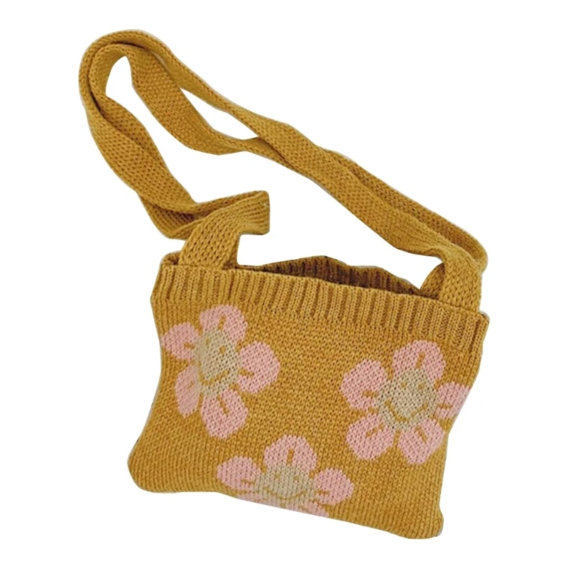 Bolso pequeño trenzado de punto para niñas, lindo bolso cruzado, Mini bolso de hombro E74B