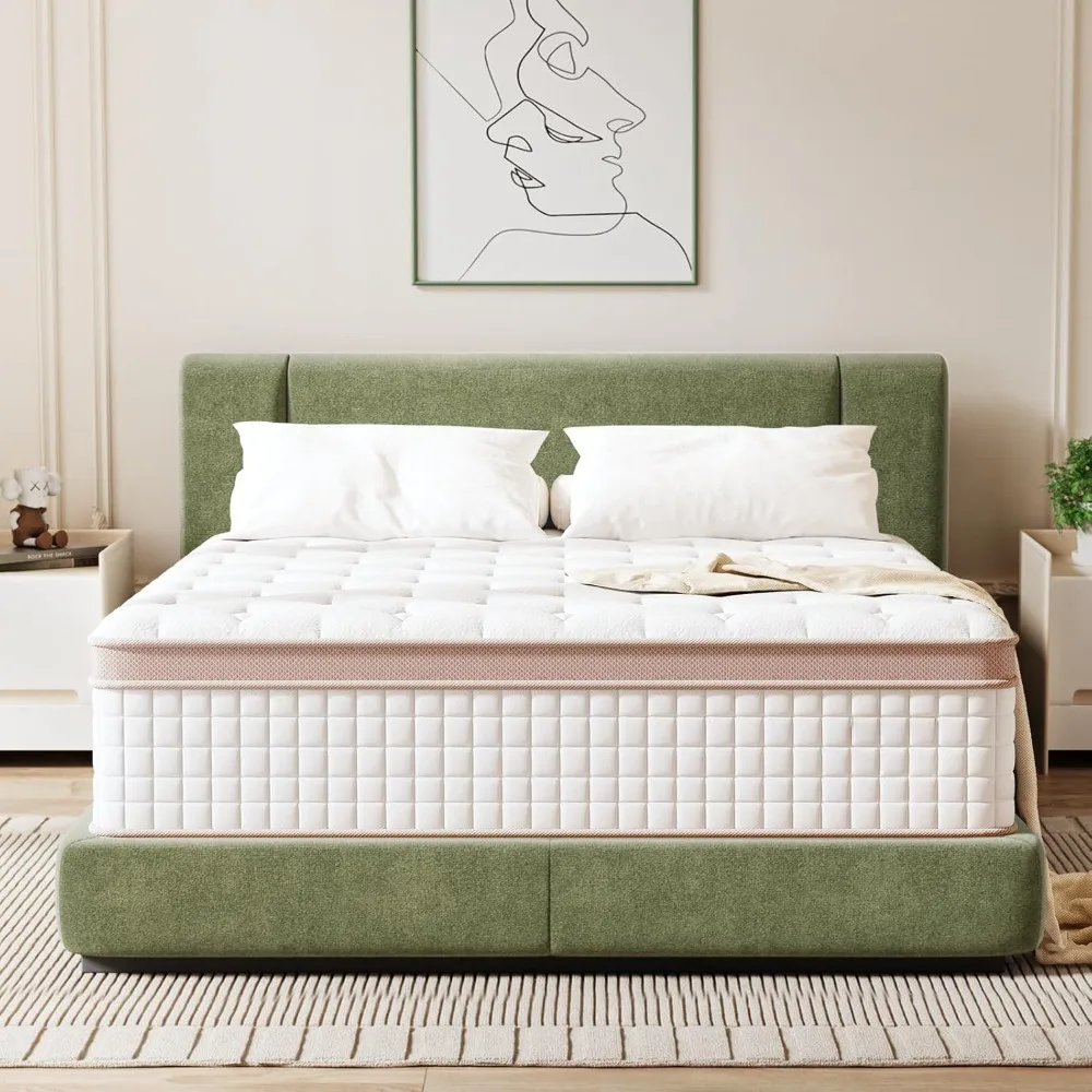 Queen Mattress 14 Inch Superior Hybrid Mattress in A Box for Back & Lumbar Support  Bed Mattresses Individual Pocket Spring