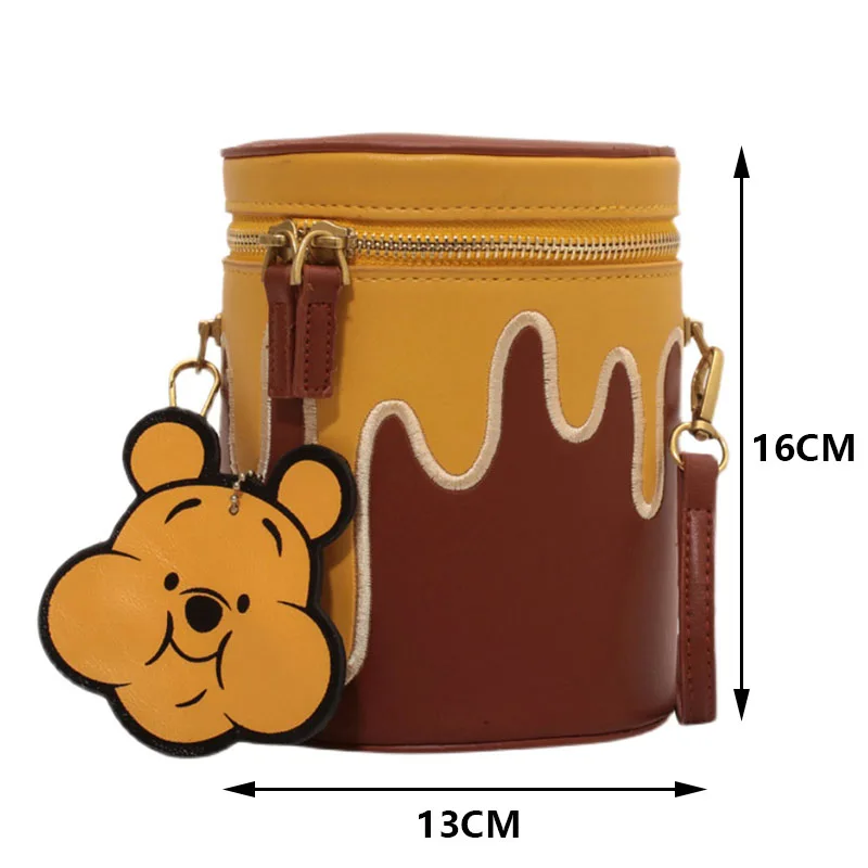 Disney Mini Bucket Bag Cute Cartoon Winnie the Pooh PU Female Summer Pooh Honey Pot Round Box Bag Crossbody Shoulder Bucket Bags