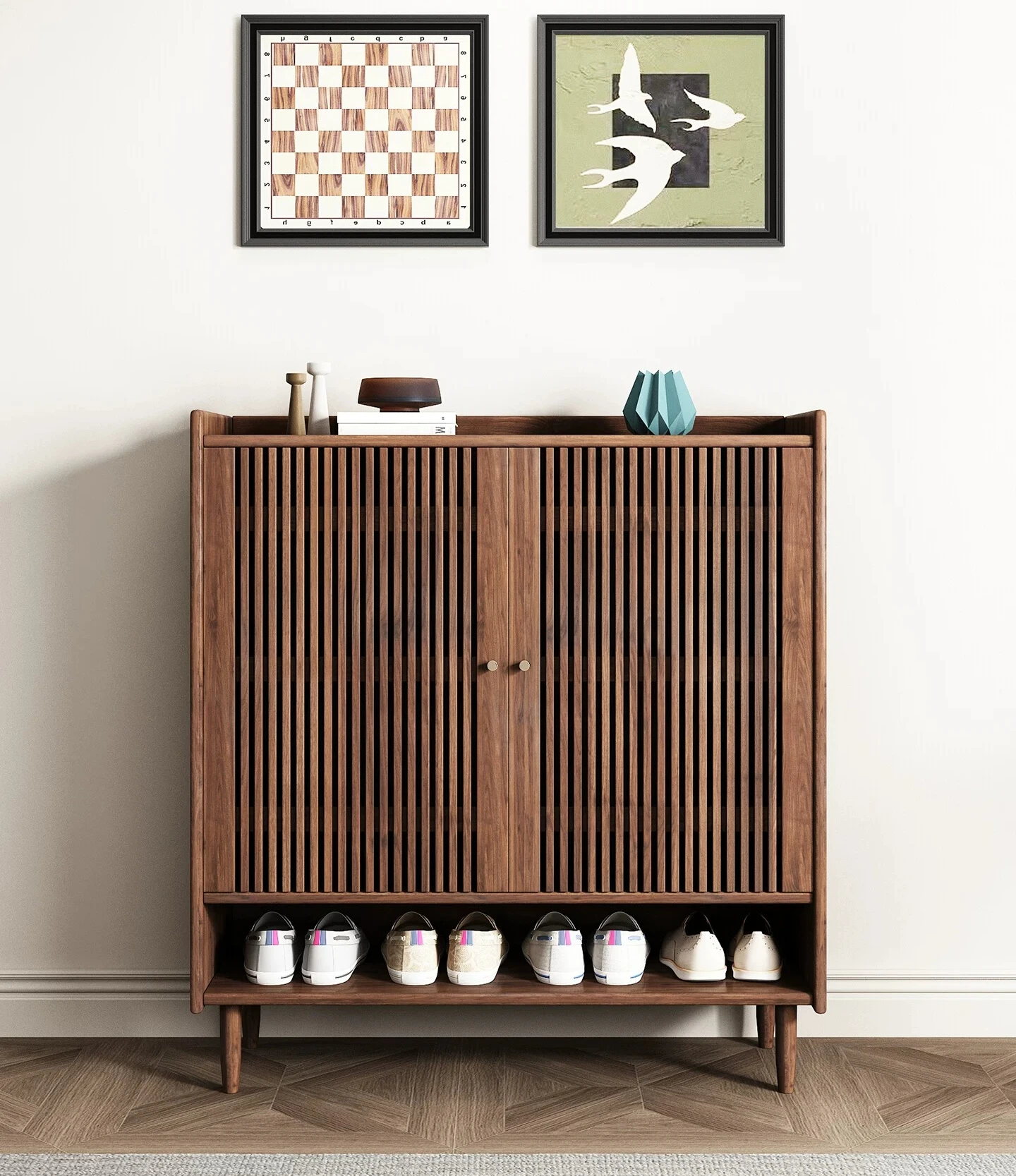 

PYJ new Chinese solid wood household door small apartment indoor breathable storage grille shoe cabinet