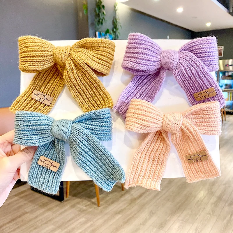 Autumn Winter Hair Clips Cute Bow Wool Hair circle Large Solid Women Accesorios Color Hair Accessories