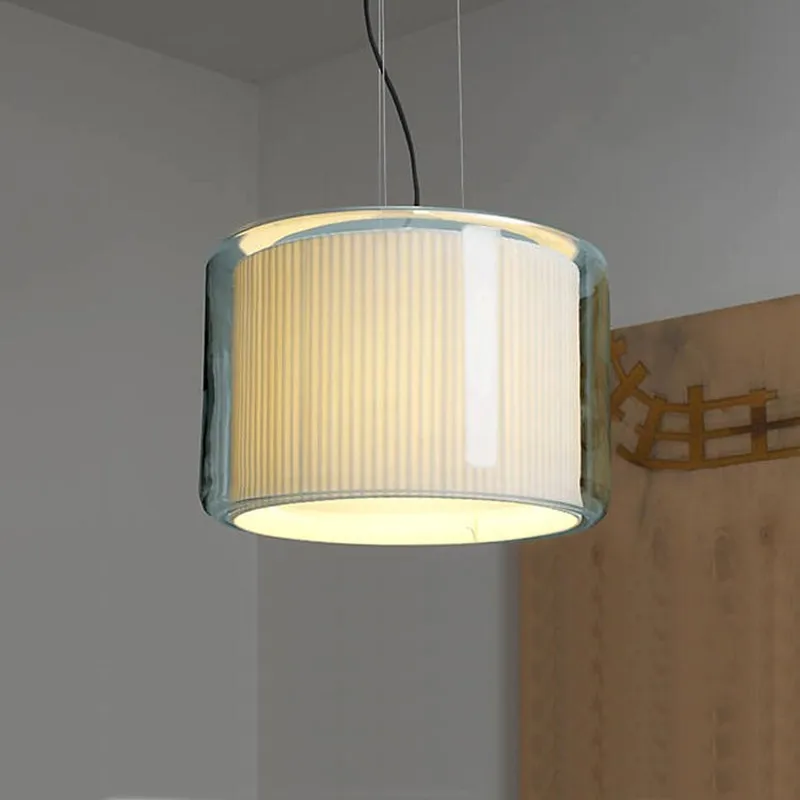 Nordic Rotundity Transparent Glass LED Pendant Light White Fabric Hanging Lamp Living Room Bedroom Kitchen Restaurant Chandelier