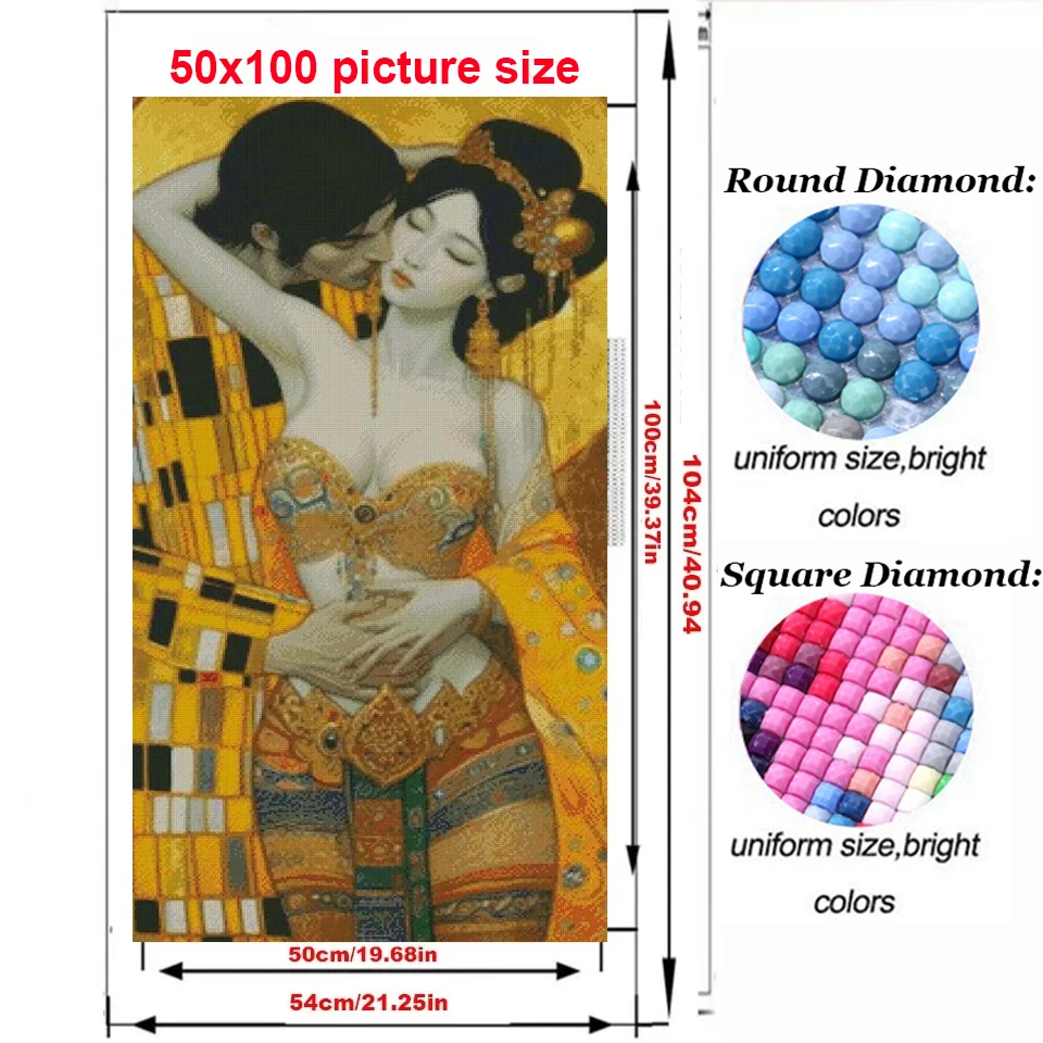 Gustav Klimt Sexy Lover Kiss Diamond Painting Large 5D Diy Rhinestones Full Square Round Diamond Mosaic Embroidery Handicraft