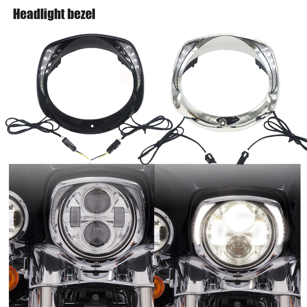 

LED Anti-Collision Headlight Bezel Daytime Running Light For Touring Tri Road Street Electra Glide FLHTCU