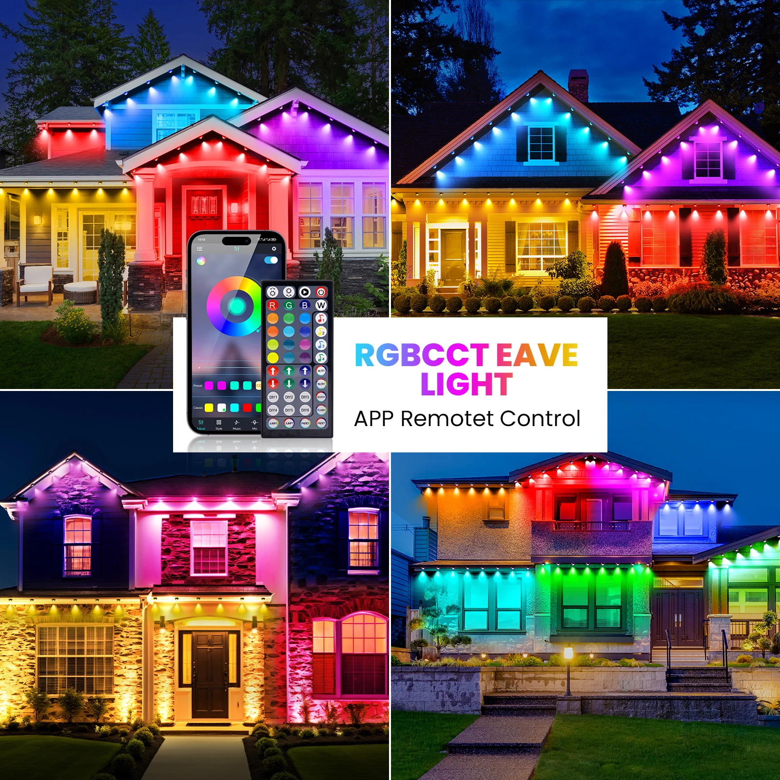 15/150M RGB Eaves LED Lights Permanent Outdoor Lights String Bluetooth Kit Waterproof RGB Full House Christmas Wedding Light