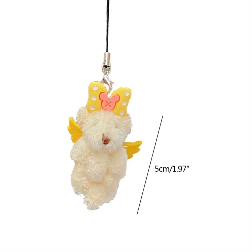 Stuffed Animal Angel Bear Keychain Tiny Bear Phone Charm Plush Phone Chain Cartoon Plush Doll Phone Lanyard Backpack Decoration