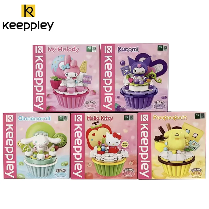 Keeppley Anime Sanrio Kitty Cinnamoroll Pochacco Cake Building Blocks Desktop Ornaments Model Girl Kid Birthday Gift Peripherals