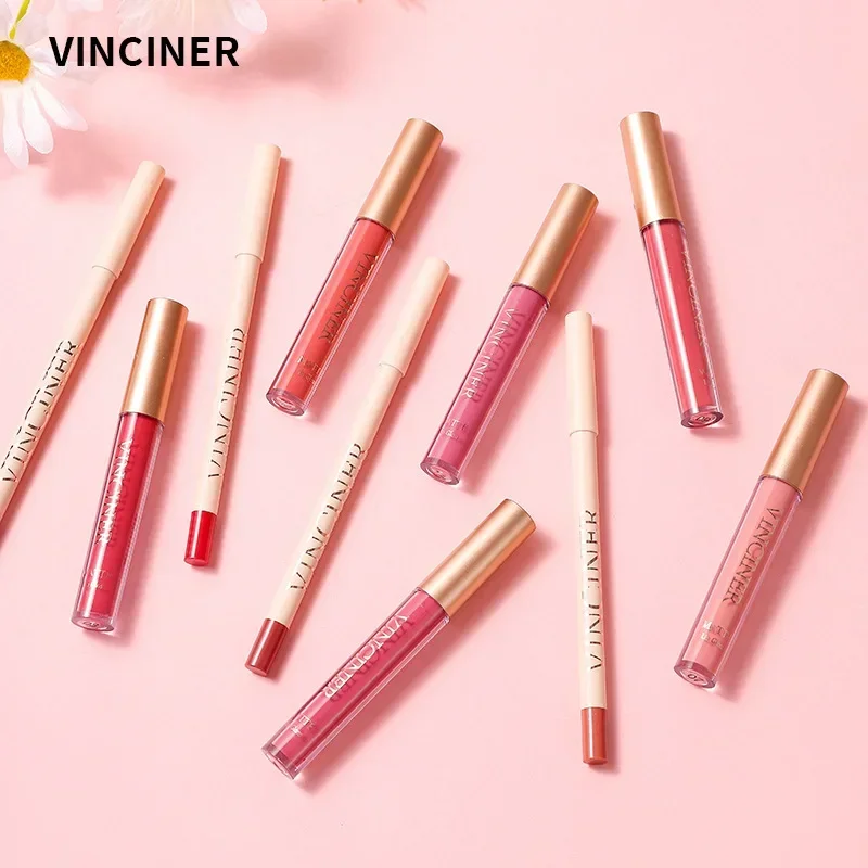 VINCINER 12-Farben-Flüssig-Lippenstift-Lipliner-Set, neutrales, mattes Finish, feuchtigkeitsspendendes, natürliches Halt-Make-up, 12 Stunden, kein Ausbleichen, neuer Lippenstift