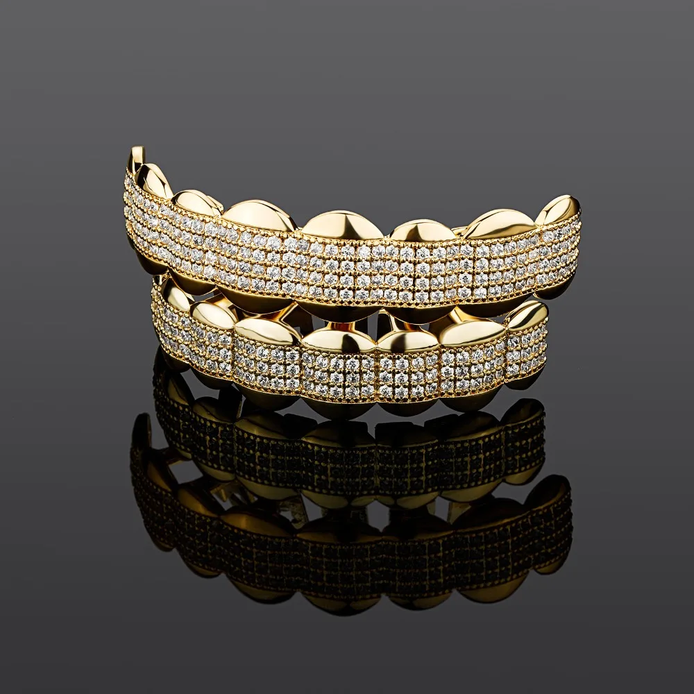 Hiphop Iced Out Zircon Teeth Grill White Gold Plated Women Men Cubic Zircon Tooth Grills Halloween Party Gift