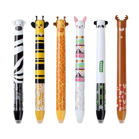 Cartoon Erasable Ballpoint Pen Animal Design Double Ink Color Neutral Pen Quick-drying Signature Pens Student Test