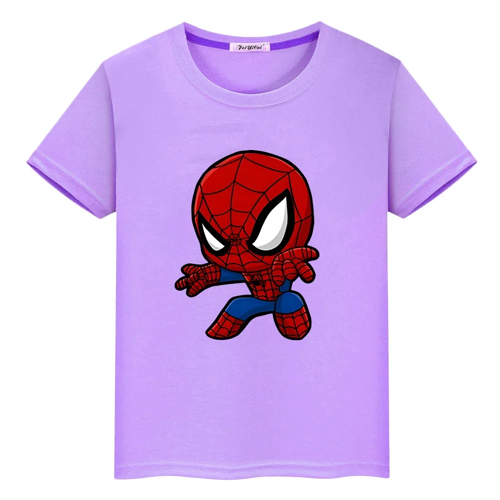 Marvel Summer Print 100%Cotton T-shirt Kawaii Sports Short Boys Girls Spider-Man Cute Anime Tops Kids holiday gift y2k clothes