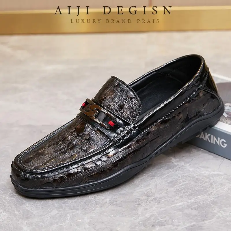 

Retro All Genuine Leather Men's Shoes Casual Cowhide Shoes Black Drive and walk with loafers Original Shoes