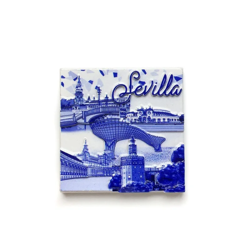 

Spain Seville (Gold Tower/Spanish Square/Metropol Parasol) Blue-White 3D Resin Fridge Magnet Souvenir Home Decor