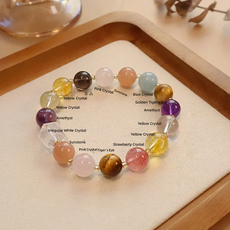 10MM natural crystal bracelet, Duobao transfer bead bracelet, tiger's eye stone amethyst yellow tower crystal bracelet,
