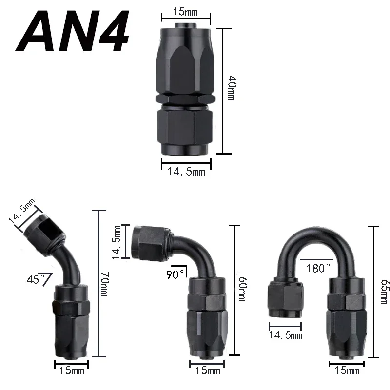 2X Universal AN4 AN6 AN8 AN10 AN12 recto 45 90 120 180 grados aceite combustible giratorio extremo de manguera accesorio aceite manguera extremo adaptador Kit negro
