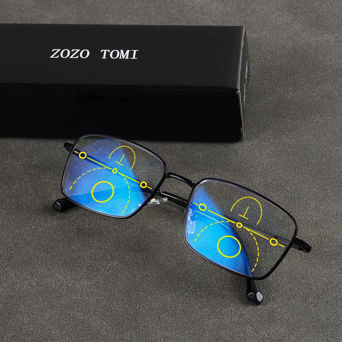 Progressive Multifokal-Lesebrille, Blaulichtfilter-Gläser, klare Sicht aus der Ferne und aus der Nähe, Metallrahmen, Unisex. – Detail 5