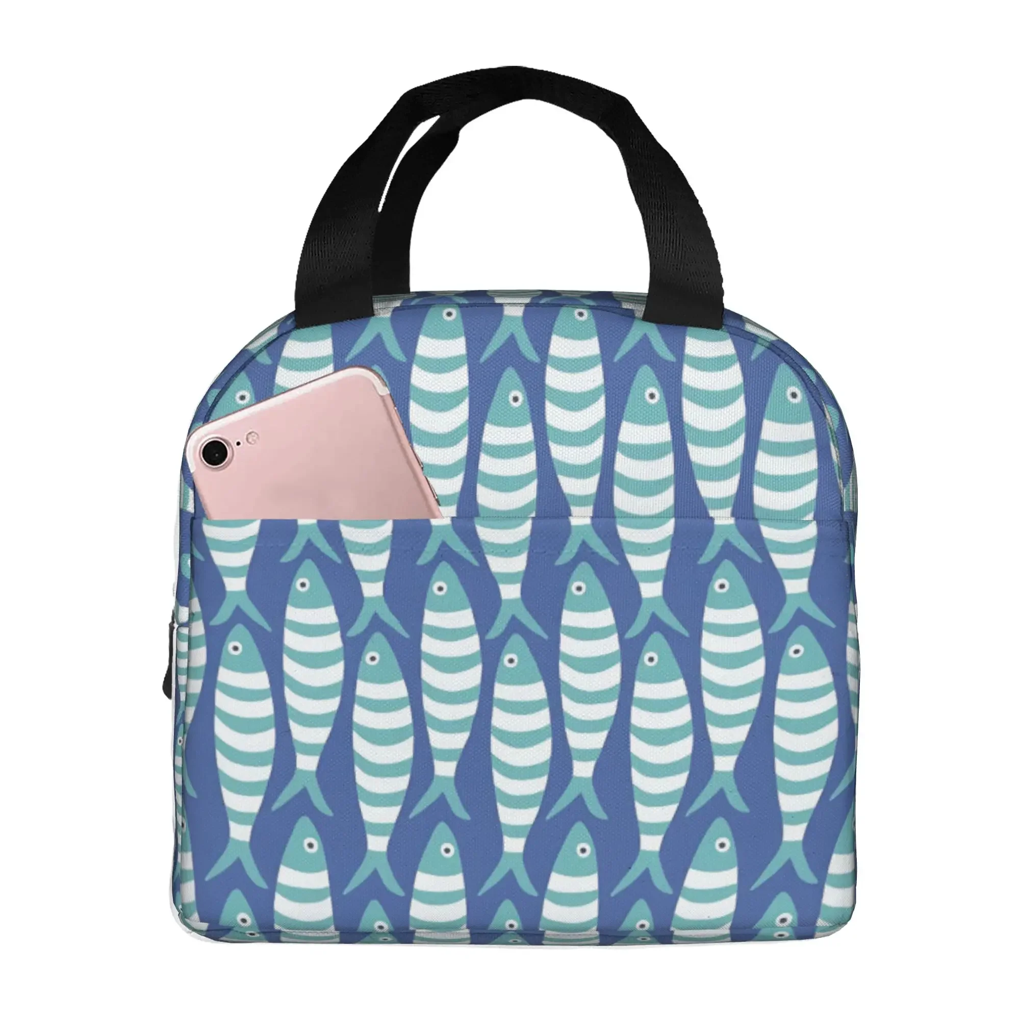Blue Watercolour Shark Thermal Insulated Lunch Bag Cartoon Fierce Fish Portable Lunch Tote for School Office Outdoor Food Box
