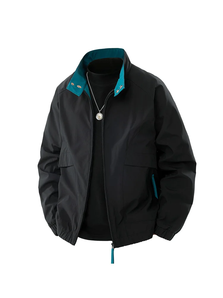 2025 Autumn Men Coat Contrast Color Windproof Waterproof Man Jacket Stand Collar Long Sleeves Pocket Casual Male Outerwear