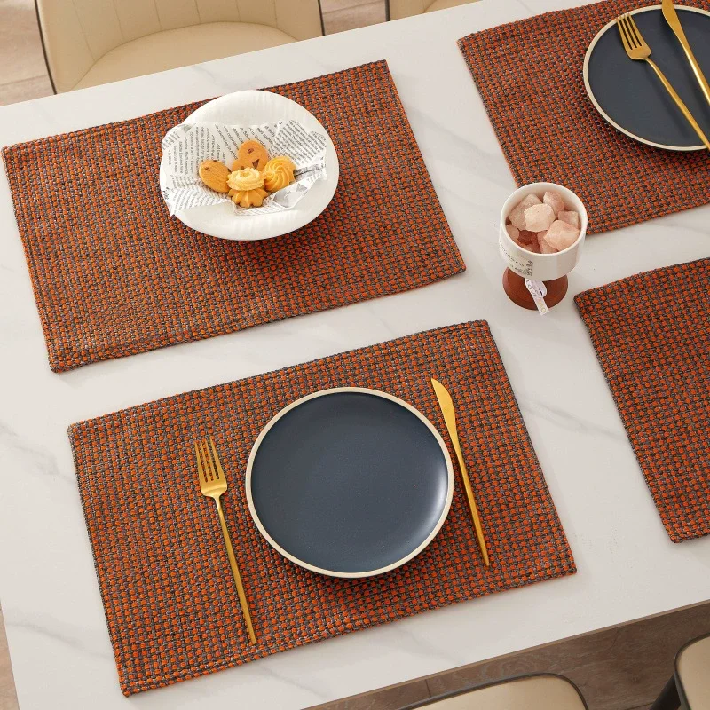 Linen Cotton Placemats for Dining Room Rectangle Two Tone Woven Fabric 12