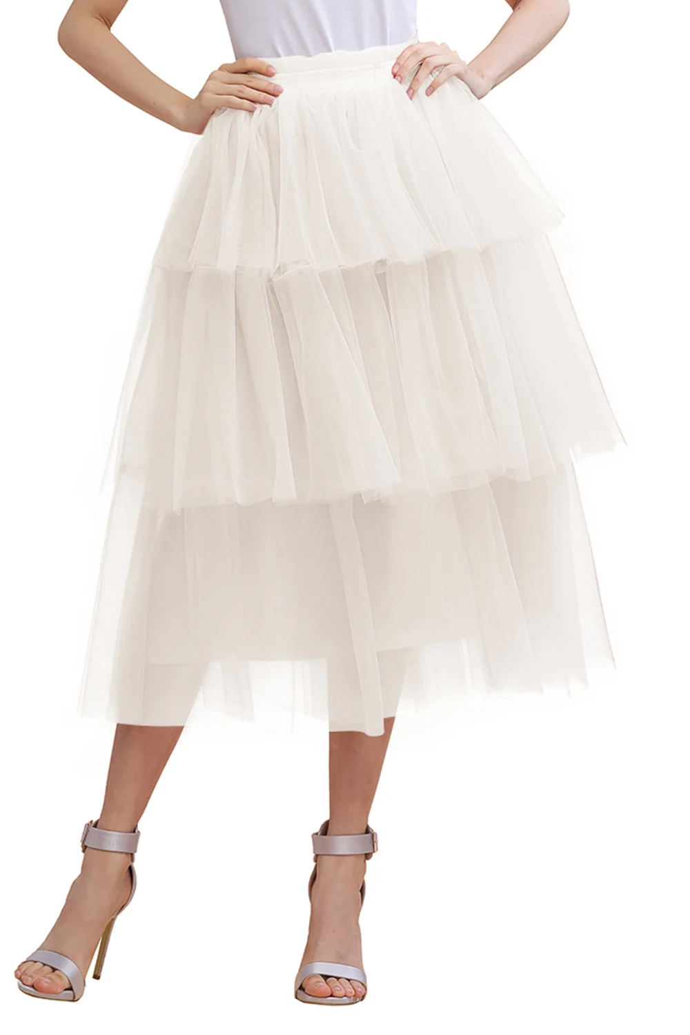 BABYONLINE تول توتو التنانير الطبقات رقيق شبكة كعكة تنورة مرونة عالية الخصر ميدي العجل طول نصف زلات فستاين سهرة/فساتين الحفلات ثوب نسائي