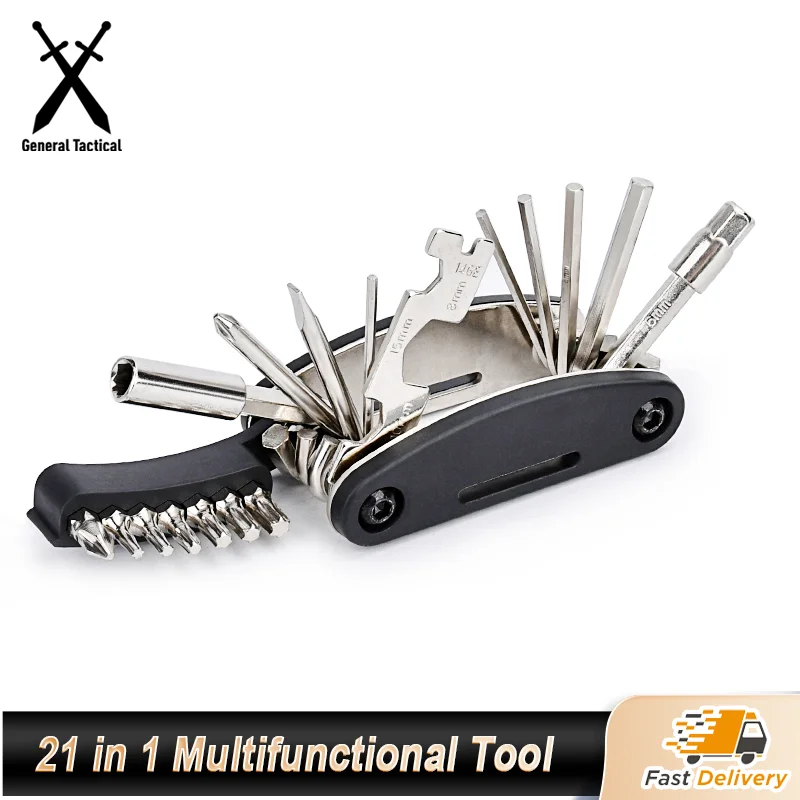 21-in-1 Multifunctional Repair Tool Kit for Bicycle/PEQ/Flashlight - Hex Keys/Screwdrivers/Wrench Portable Folding Outdoor Tool
