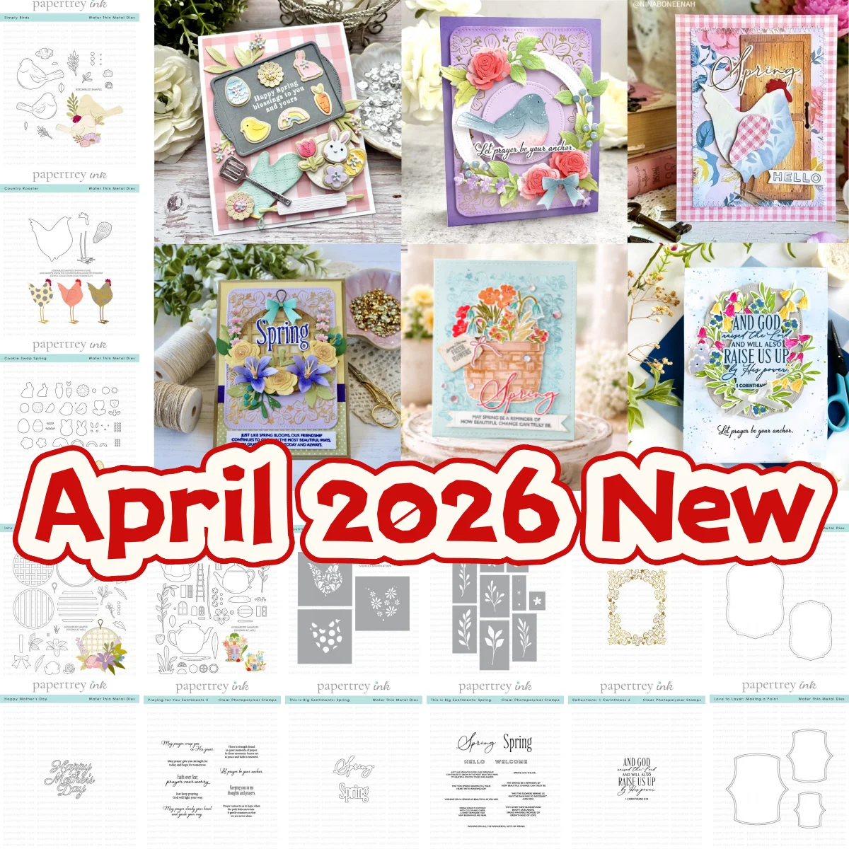 

Birds Rooster Spring Flowers Metal Cutting Dies Clear Stamps Stencil Hot Foil for DIY Template Scrapbook Diary April 2026 New