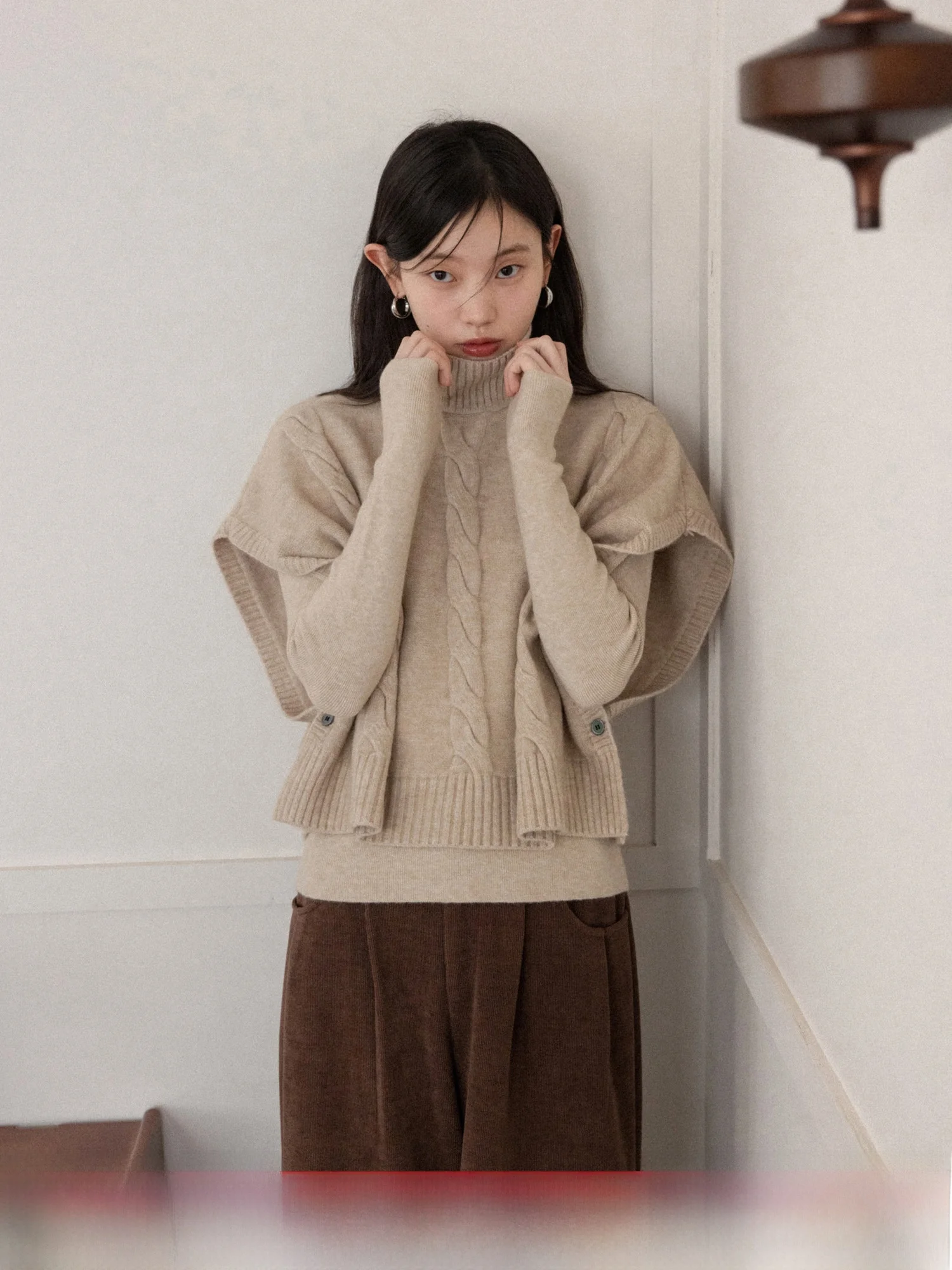 

High Collar Knitted Cowl Neck Sweater Women's Winter Warm Thickened Long Sleeve Shawl Coat Casual Style Inner Wear Top