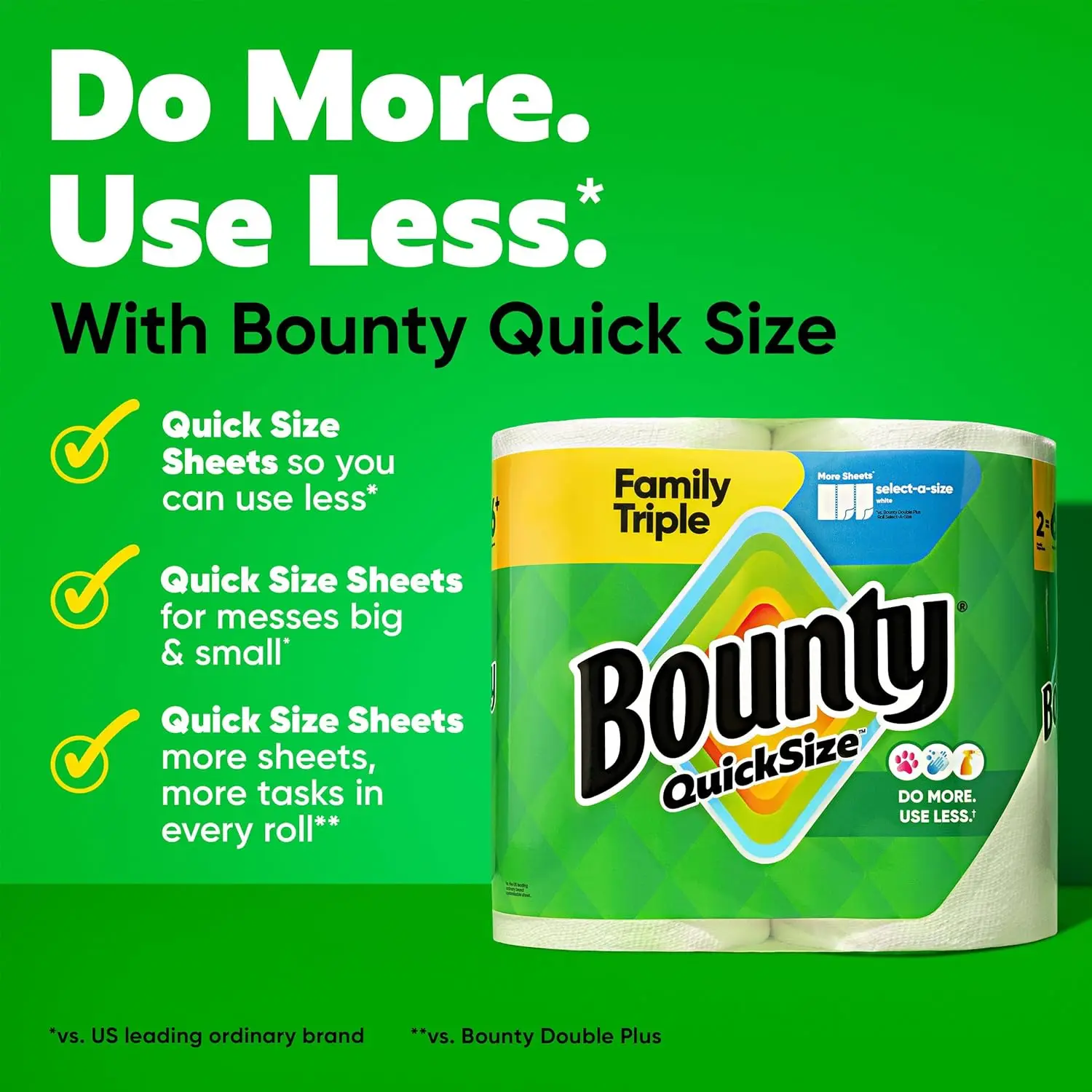 Quick-Size White Paper Towels, 12 Triple Rolls = 40 Regular Rolls, Absorbent & Durable for Home Use