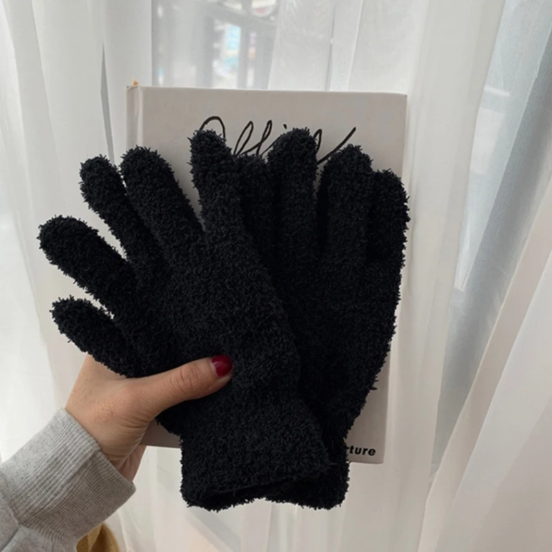 Guantes cálidos de terciopelo Coral para mujer, manoplas de dedo completo de Color caramelo, gruesas y elásticas para esquí al aire libre, Invierno