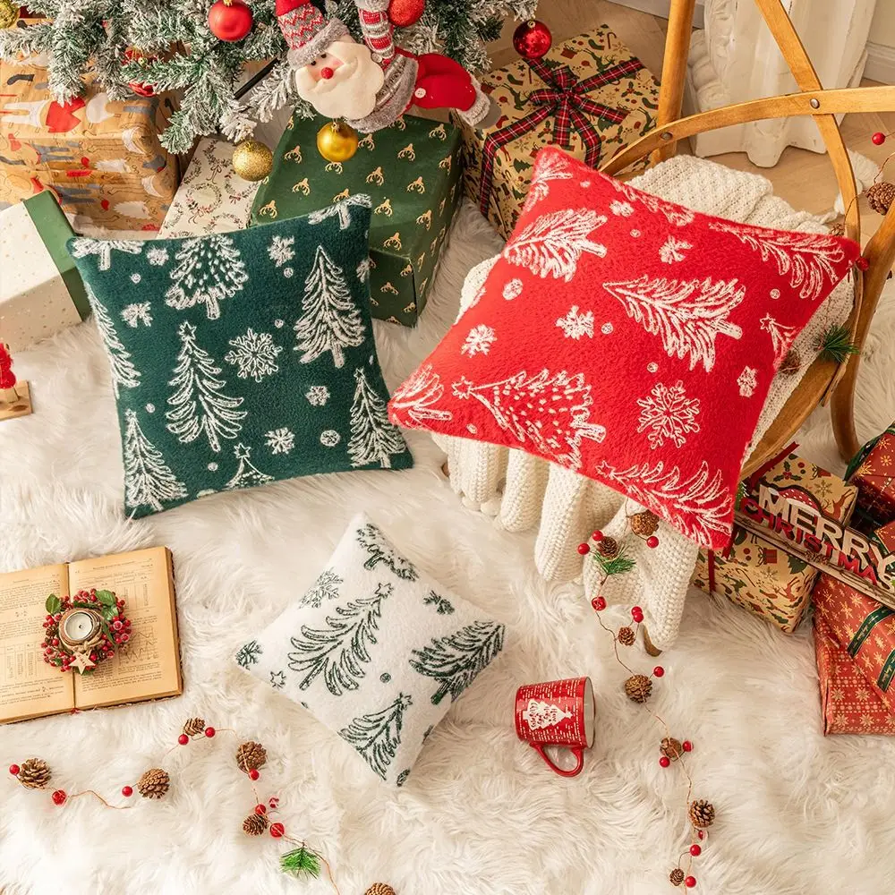 

Christmas Tree Christmas Chenille Pillowcase INS Style Green Throw Pillowcover Jacquard Red Cushion Cover Living Room/Office