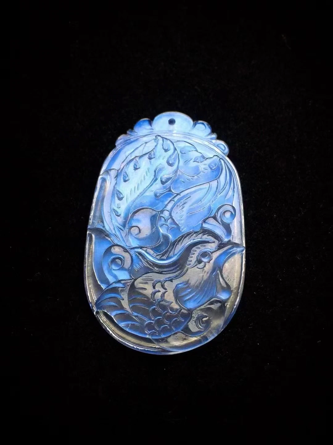 

Natural Blue Light Moonstone Gemstone Phoenix Women Pendant 44.5x28.5x5.7mm Moonstone Round Donut Gift Crystal Healing AAAAA