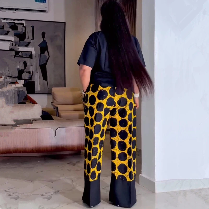 Neue Afrikanische Mode Frauen Zwei Stück Set Dot Gedruckt Kurzarm Shirt Top Und Hosen Set Outfits