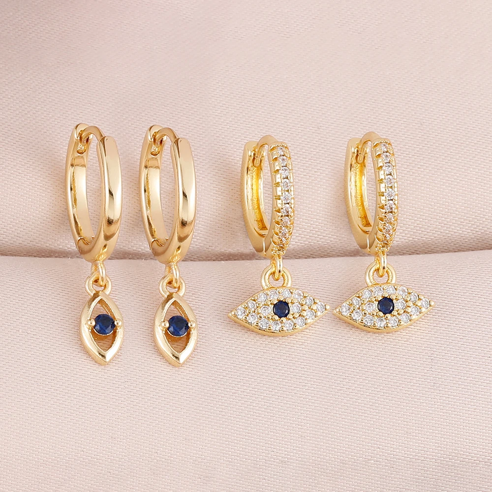 Trendy Evil Eye Gold Plated Hoop Earrings For Women Zircon Blue Eye Drop Earrings Lucky Amulet Dainty Jewelry Gifts