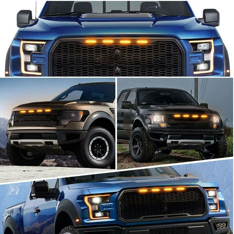 LED Front Grille Marker Lights w/Projector Lens Assembly Compatible with Cars, Pickups, Trucks, SUV, Trailer, 3000K Yellow Amber