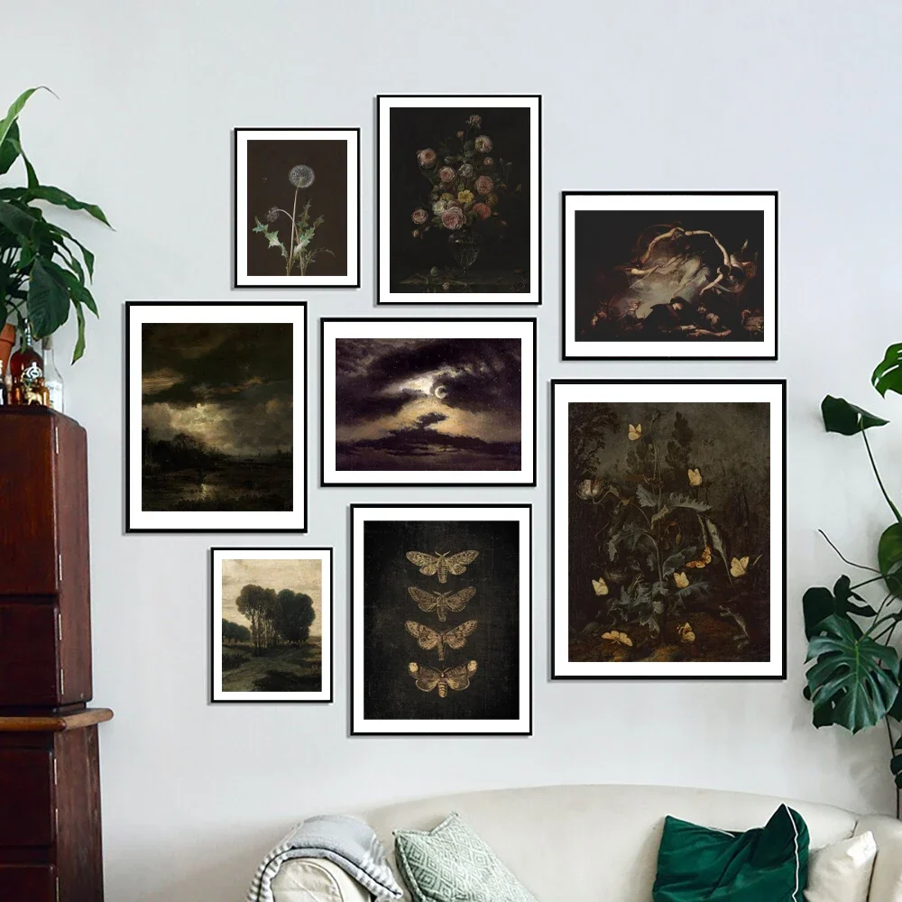 Dancing Witches Art Prints Vintage Gothic Posters Dark Academia Aesthetic Canvas Painting Witchy Wall Pictures Living Room De